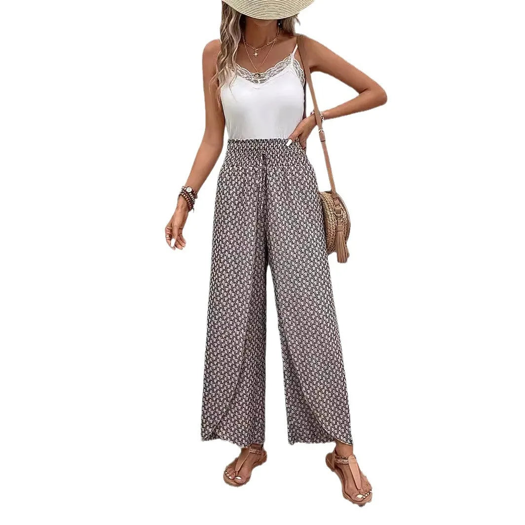 Women's Pants 2025 Summer New Fashion Floral Side Wide Leg Skirt Pants Calça Feminina Pantalon Mujer Pantaloni Lange Hosen