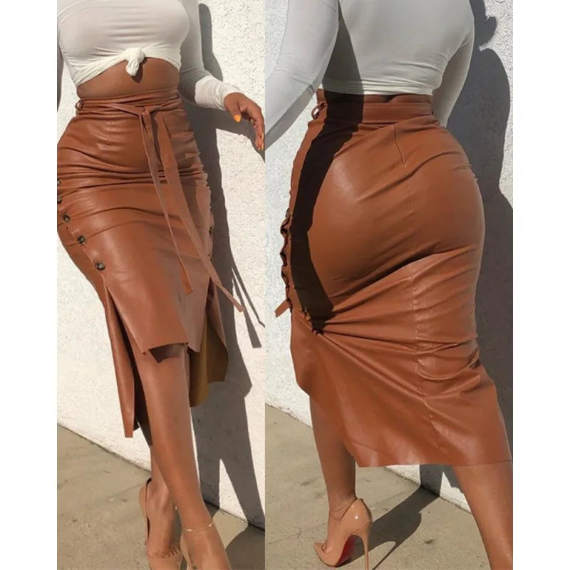 Autumn and Winter Leather Skirt Women Slim Mid Length Hip PU Short Skirts for Women