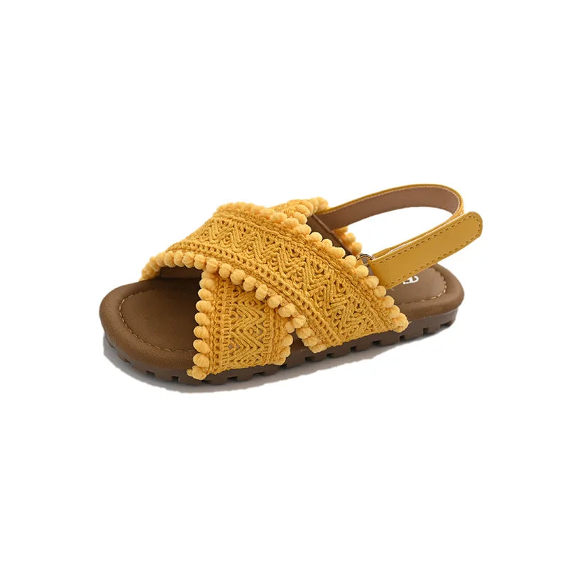 Girls Sandals Weave Retro Ins Trendy Kids Beach Shoes Korean Style 2025 Summer New Children Casual Shoes Slippers Non-slip