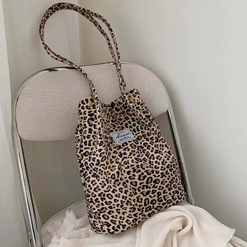 Leopard Print Casual Handbag Canvas Shoulder Bag Ladies Fashion Tote Bags