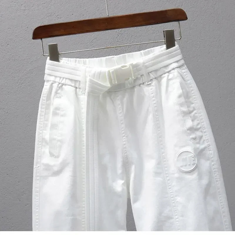 White Pants for Women with Elastic Waistband Loose and Casual Joggers Ankle-Length Leggings with Slimming Effect Harem Pants
