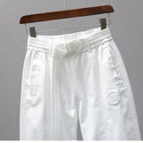 White Pants for Women with Elastic Waistband Loose and Casual Joggers Ankle-Length Leggings with Slimming Effect Harem Pants