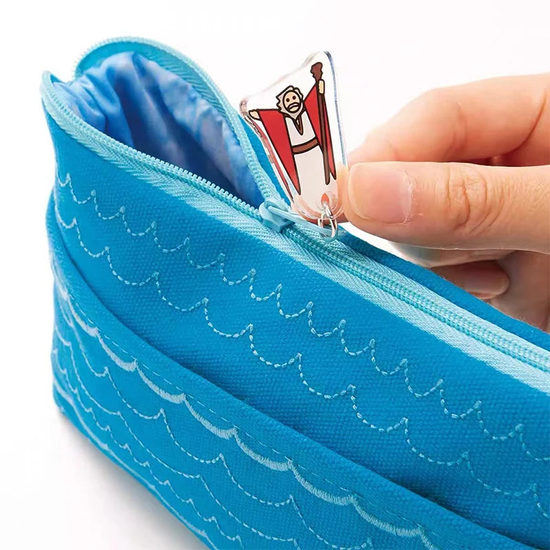 School Supplies Storage Bag with Whimsical Aquatic Art; Creative Large Capacity Cartoon Oceanic Cosmetic Pouch