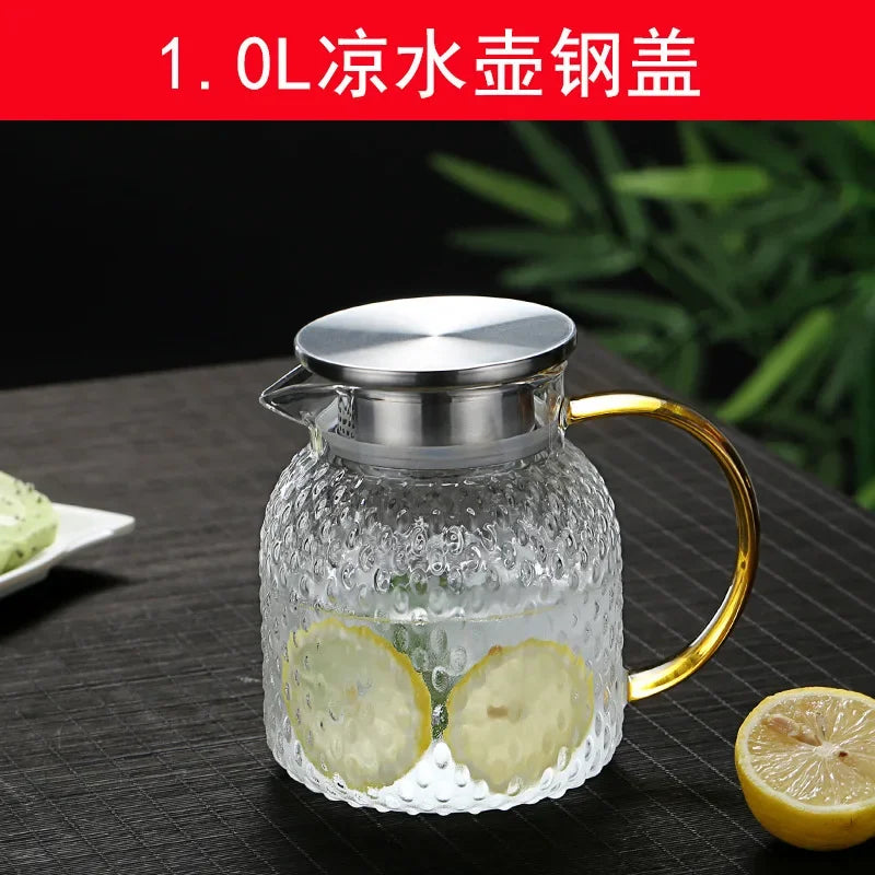 Glass Pitcher Glass Pitcher With Lid High Borosilicate Glass Heavy Duty Water Pitcher For Cold/Hot Drinks Iced Tea Juice Milk
