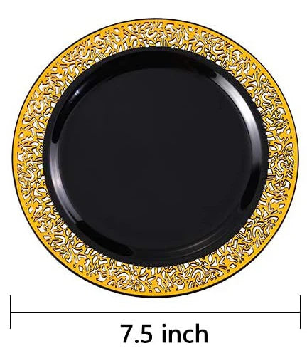 50/25pcs Gold Plastic Plates-7.5inch Disposable Salad/Dessert Plates-Hard Plastic Appetizer Plates Small Cake Plates for Parties