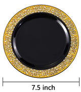 50/25pcs Gold Plastic Plates-7.5inch Disposable Salad/Dessert Plates-Hard Plastic Appetizer Plates Small Cake Plates for Parties
