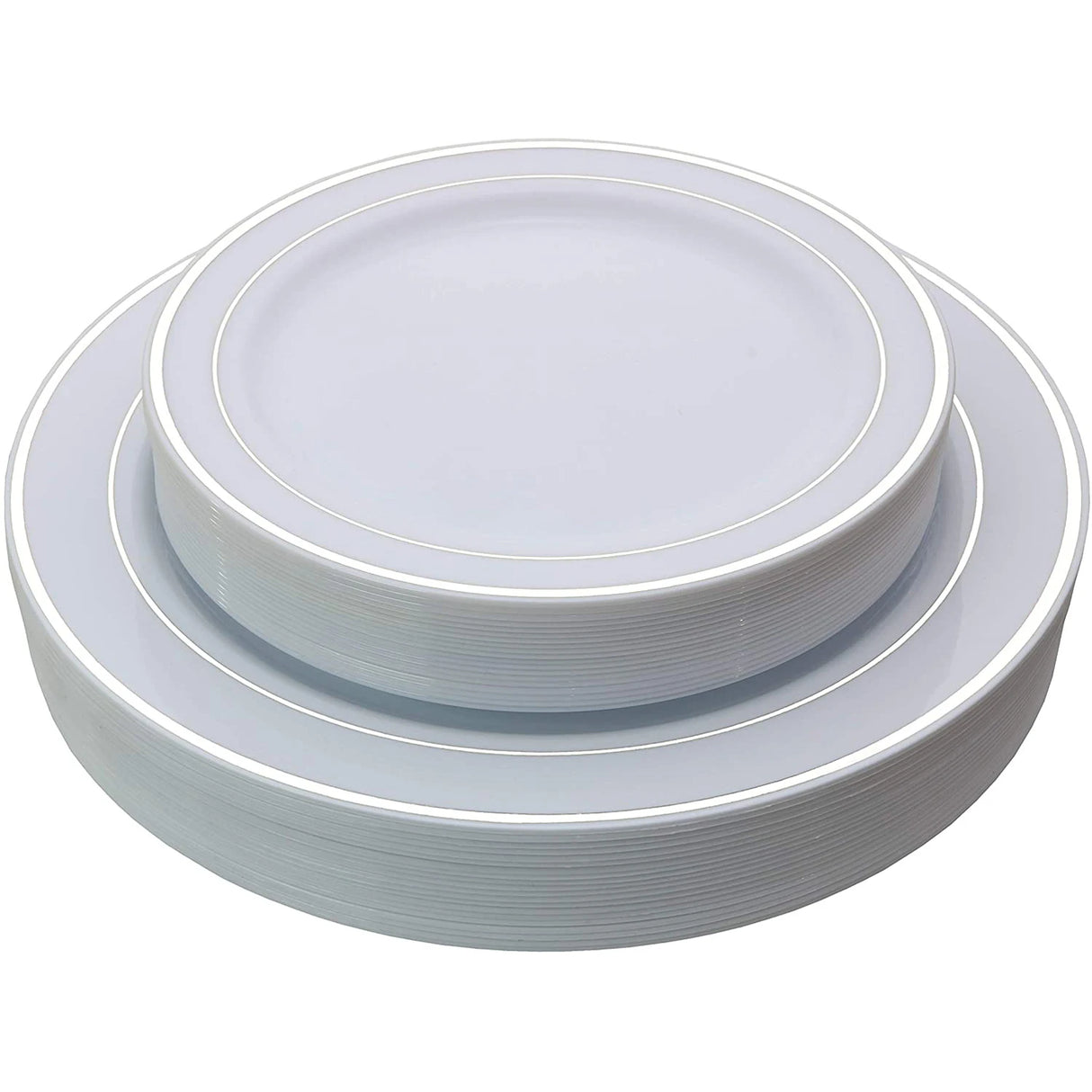 25/10PCS Silver Plastic Plates-Disposable Plastic Plates with Silver Rim- Wedding Party Plates Dinner Plates /Salad Plates