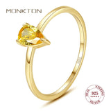 Monkton 925 Sterling Silver Pear Cut Citrine Gemstone Ring for Women Party 18K Yellow Gold Ring for Women Fine Jewelry Wholesale