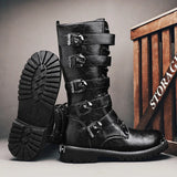 Black Motorcycle Boots Men's Leather High Boots Streetwear Designer Men Boots Punk Cowboy Boots Male Tooling Boots Big Size 46