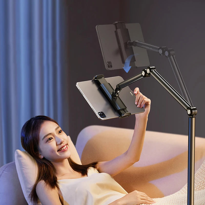 Tablet Stand Phone Holder Floor Lazy Support Stand Desktop Live Broadcast Stand Aluminum Alloy Retractable iPad Clip