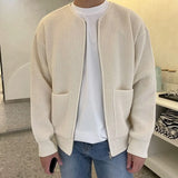 Man Clothes Casual Cardigan Knitted Sweaters for Men Solid Color with Pockets Crewneck Zip-up Round Collar Plain Zipper Order S