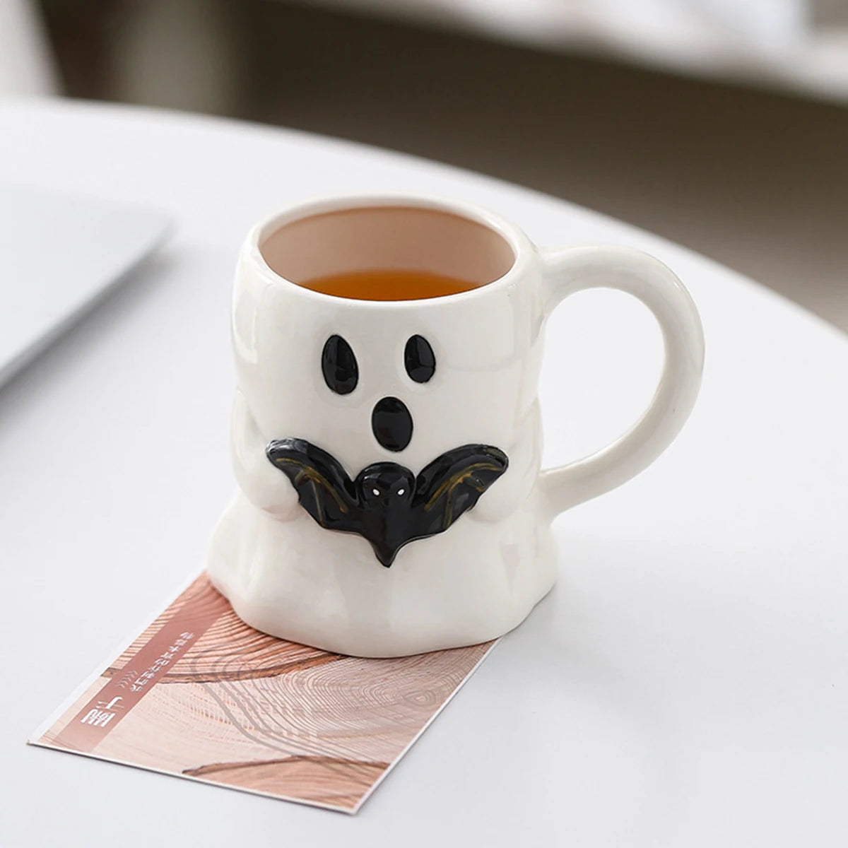Cute Ghost Pumpkin Halloween Ceramic Mug   Reusable Spooky Coffee Cup with Handle, Halloween Party Gift