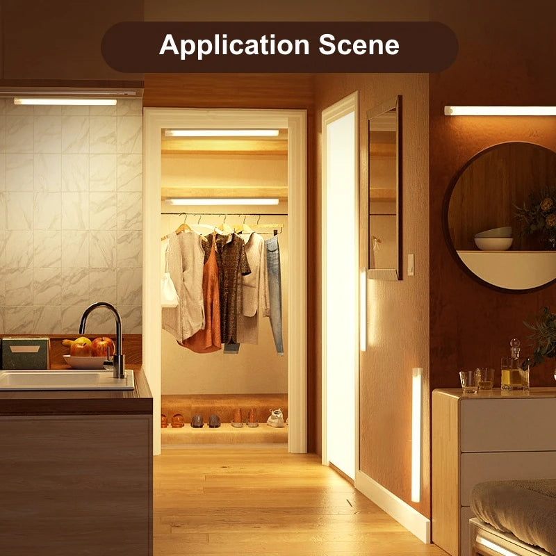 LED Motion Sensor Bar Light Wireless Induction Night Light USB Rechargeable Detector Lamp for Kitchen Cabinet Wardrobe Bedroom