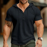Men's Short-sleeved T-shirts for Sports and Fitness American-style Henley Shirt Hooded Top