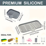 Silicone Kitchen Sink Organizer - Soap Dish Holder With Drain Tip, Countertop Scrubber Pad For Sponges & Brushes, Home Bathroom Essentials