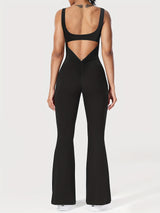 Women Sleeveless Flare Jumpsuits Sexy Backless Tank Tops Bodycon Scrunch Butt Yoga Rompers Seamless Playsuit