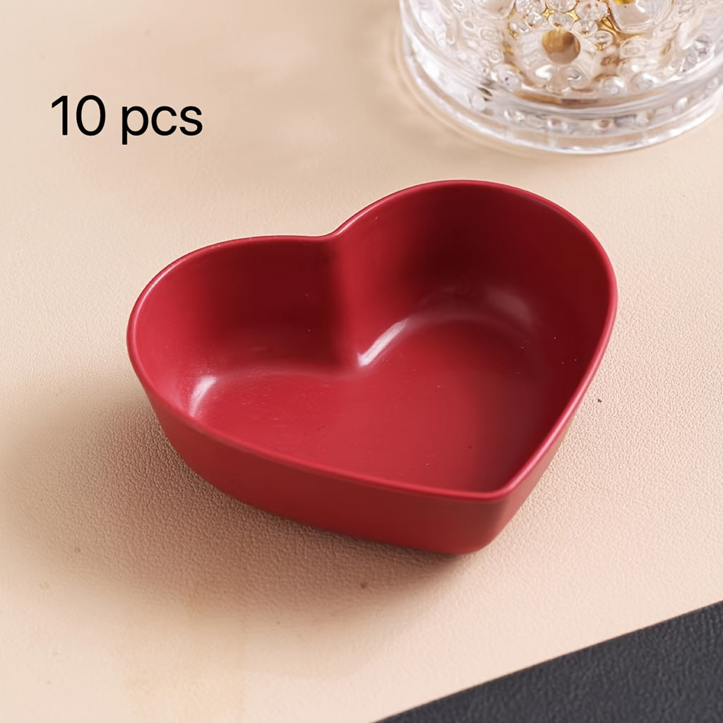 10pcs, Heart Shaped Sauce Dipping Bowls, Wheat Straw Dip Bowls, Small Plastic Appetizer Plates, Dinnerware, Home Kitchen Accessories