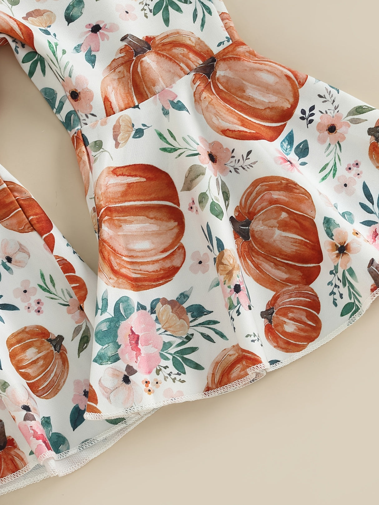 3pcs Pumpkin Floral Print Baby Girl Set: 3-Piece Romper, Bodysuit, Pants & Headband