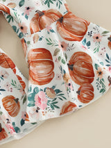 3pcs Pumpkin Floral Print Baby Girl Set: 3-Piece Romper, Bodysuit, Pants & Headband