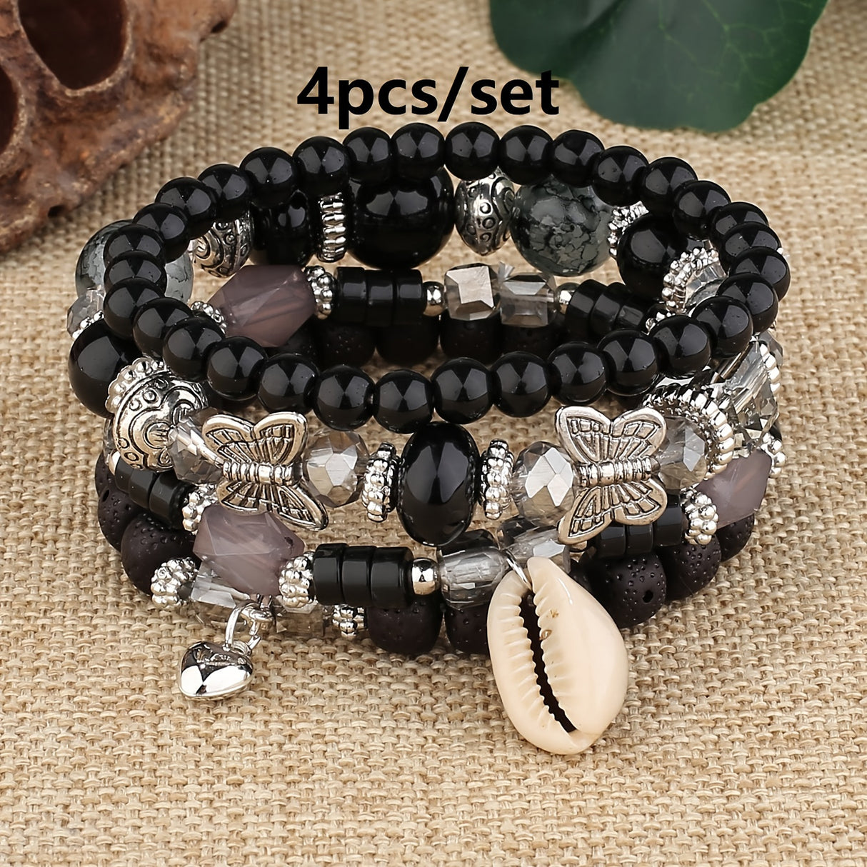 3pcs/set Vibrant Bohemian Butterfly Pendant Tassel Beaded Elastic Multi-Layer Acrylic Bracelets - Stylish Boho Accessories for Men and Women - Perfect Daily Decoration, Gift for Family, Friends, Boyfriends, and Girlfriends on