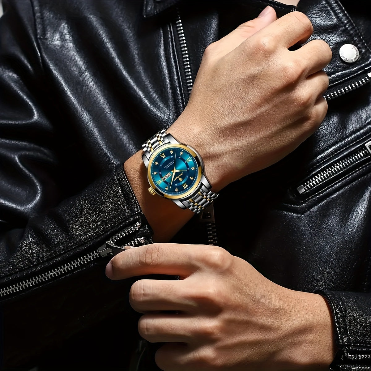 Elegant Date Week Waterproof Luminous Quartz Watch, Stainless Steel Sports Men's Watches