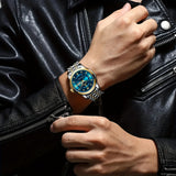 Elegant Date Week Waterproof Luminous Quartz Watch, Stainless Steel Sports Men's Watches