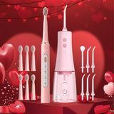Pink Water Flosser And Electric Toothbrush, 6 Jet Tips & 8 Brush Heads, Usb Chargeable, Best Christmas Gift