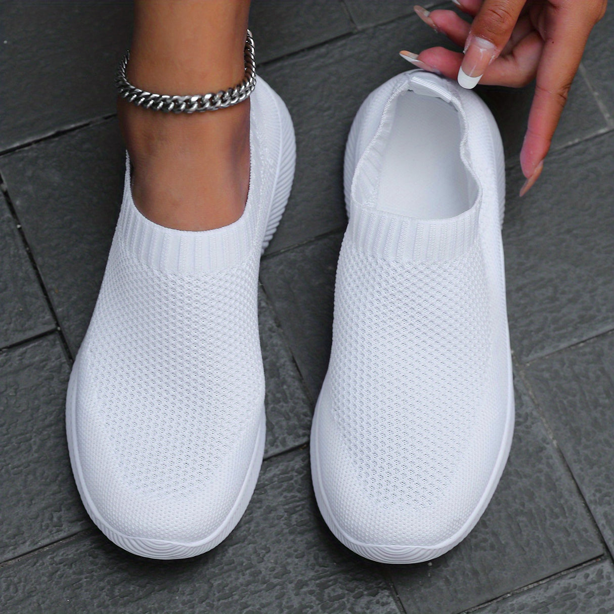 Women's Solid Color Flying Woven Sneakers, Casual & Breathable Slip On Outdoor Shoes, Lightweight Low Top Running Shoes plus size