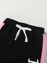 2-piece Baby Girl"I Love Daddy" Embossed Long Sleeve Bow Embellished Hoodie & Fashionable Casual Stretch Stretch Rope Color Jogger Band Trousers Autumn/winter Suit
