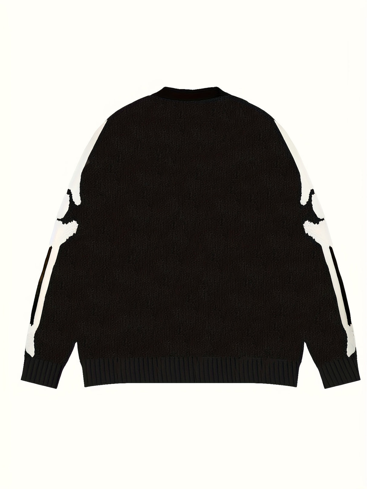 Gothic Skeleton Pattern Knitted Sweater, Men's Casual Warm Slightly Stretch Crew Neck Pullover Sweater For Men Fall Winter