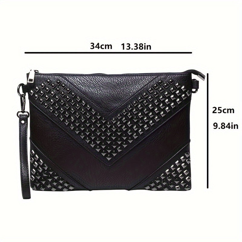 Fashion-Forward Womens Rivet Clutch Bag - Spiky Punk Style Crossbody Envelope Purse - Perfect for Everyday or Night Out Glam