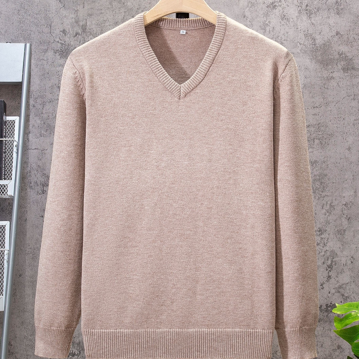 All Match Knitted Solid Sweater, Men's Casual Warm Slightly Stretch V Neck Pullover Sweater For Men Fall Winter