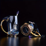 Elegant Ramadan Rose Enamel Glass Tea Cup with Spoon - BPA-Free, Crystal-Embellished Mug for Hot Drinks, Ideal Gift