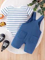 Baby Boy Clothes Blue Striped Climbing Clothing+Little Lion Back Trousers Two -Piece Suit with 0 - 18Months
