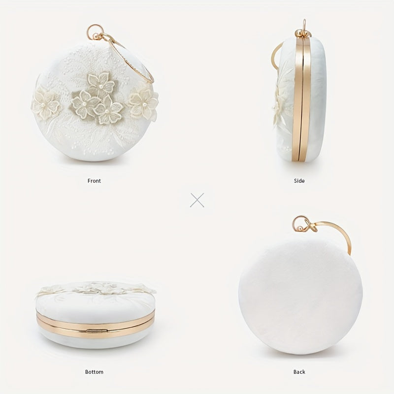 Vibrant Floral Embroidery Round Clutch Bag - Stunning Wedding Party Purse for Women, Elegant Hanfu Accessories with Delicate Flower Pattern, Perfect for Banquet and Formal Occasions