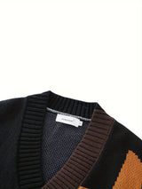 Spring & Autumn Color Spliced Knit Cardigan Sweater for Men & Women - V-Neck Casual Sweater