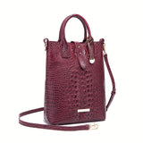 Luxurious Crocodile Embossed PU Tote Bag - Removable Strap, Buckle Closure, Edge Painted - Classic Womens Office and Work Purse for Trendy Ladies