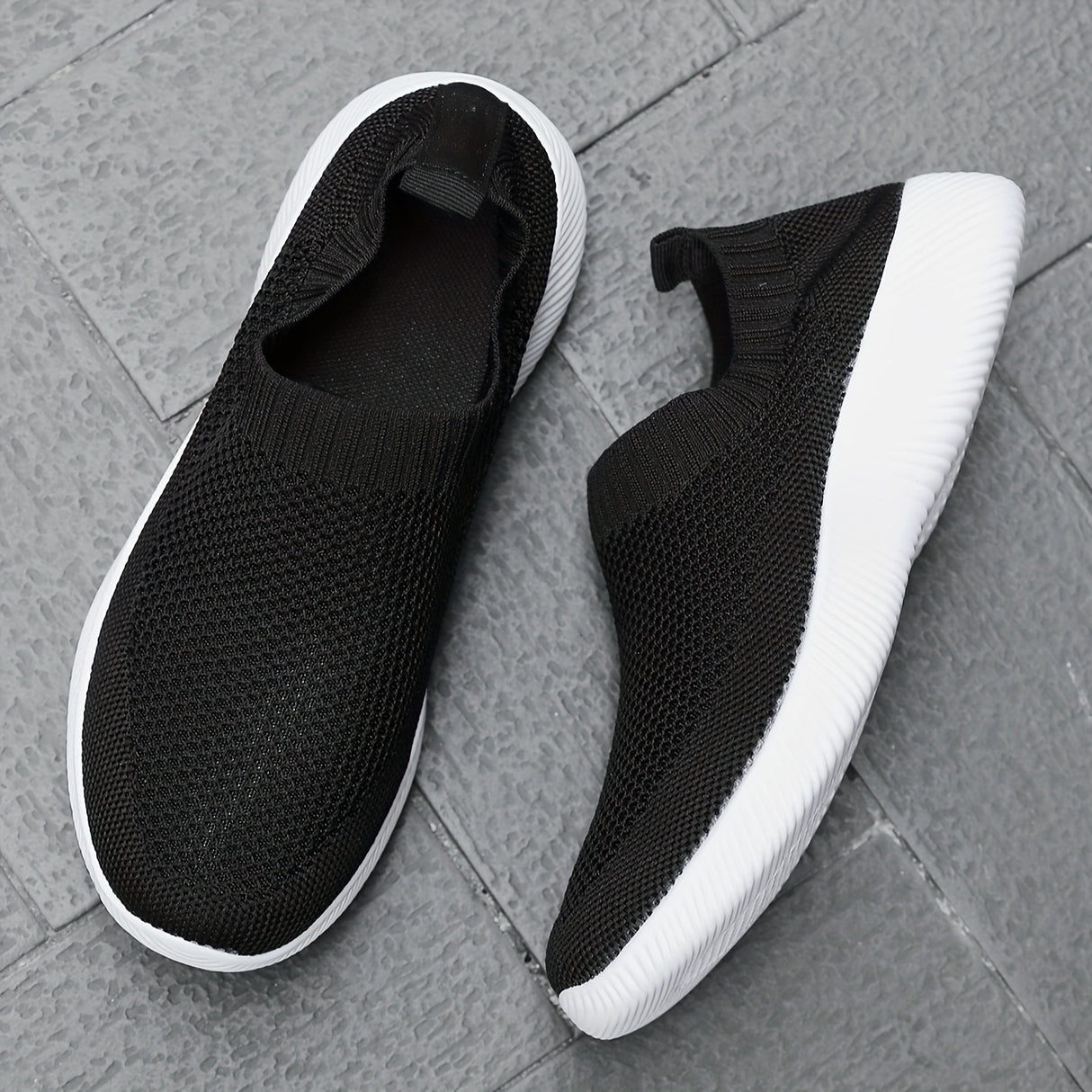 Women's Solid Color Flying Woven Sneakers, Casual & Breathable Slip On Outdoor Shoes, Lightweight Low Top Running Shoes plus size