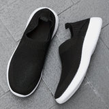 Women's Solid Color Flying Woven Sneakers, Casual & Breathable Slip On Outdoor Shoes, Lightweight Low Top Running Shoes plus size