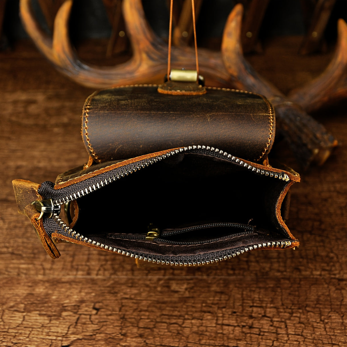 Genuine Crazy Horse Leather Unisex Crossbody Sling Waist Bag, Retro Travel Phone Pouch Fanny Belt Bag, 6402