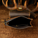 Genuine Crazy Horse Leather Unisex Crossbody Sling Waist Bag, Retro Travel Phone Pouch Fanny Belt Bag, 6402