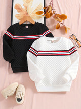 2pcs Boys Casual Striped Creative Textured Pullover Sweatshirt, Long Sleeve Crew Neck Tops, Kids Clothes Outdoor