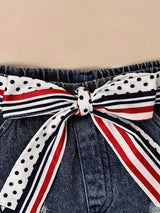 My 1st 4th of July Baby Girl Clothes Newborn Independence Day Outfits Infant Ruffle Romper + Short Jean Skirt + Headband 0-18 Months, for Outdoor