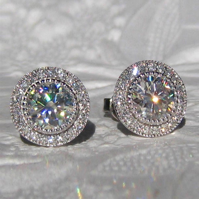 [Luxurious Earrings] Sparkling White Cubic Zirconia Stud Earrings | Luxurious Genuine Brilliance Micro Paved Earrings for Women - Nickel-Free Copper Backing, Ideal for Weddings and Formal Events