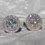 [Luxurious Earrings] Sparkling White Cubic Zirconia Stud Earrings | Luxurious Genuine Brilliance Micro Paved Earrings for Women - Nickel-Free Copper Backing, Ideal for Weddings and Formal Events