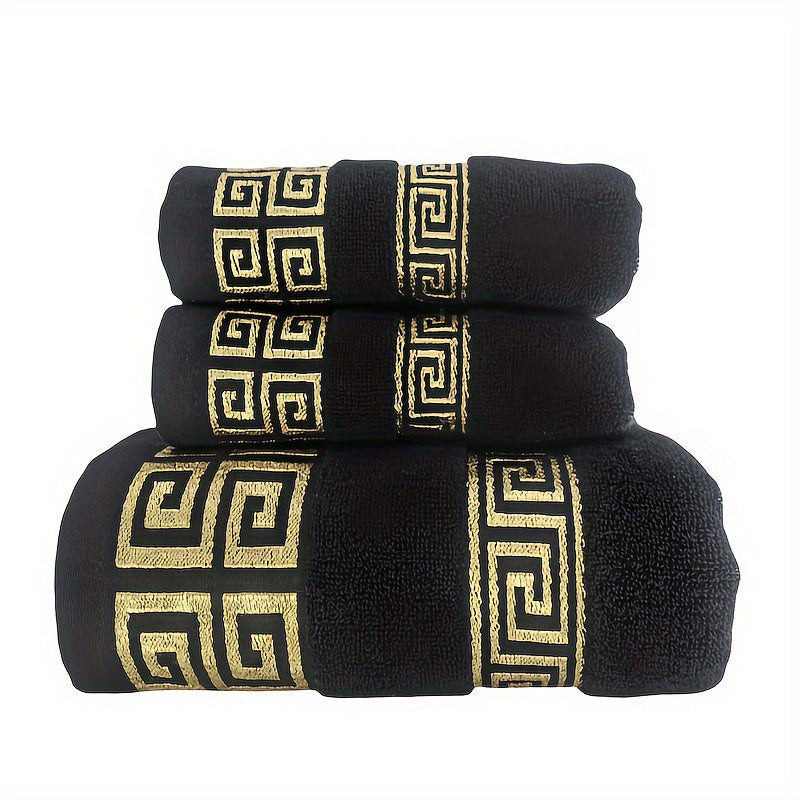 3pcs Cotton Towel Set 1 Bath Towel, 2 Towels - Contemporary Embroidered Geometric Pattern Design, Bathroom Essentials, Christmas Decoration, Christmas Gifts, Suitable for Autumn and Winter Seasons and for Giving to Family and