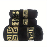 3pcs Cotton Towel Set 1 Bath Towel, 2 Towels - Contemporary Embroidered Geometric Pattern Design, Bathroom Essentials, Christmas Decoration, Christmas Gifts, Suitable for Autumn and Winter Seasons and for Giving to Family and