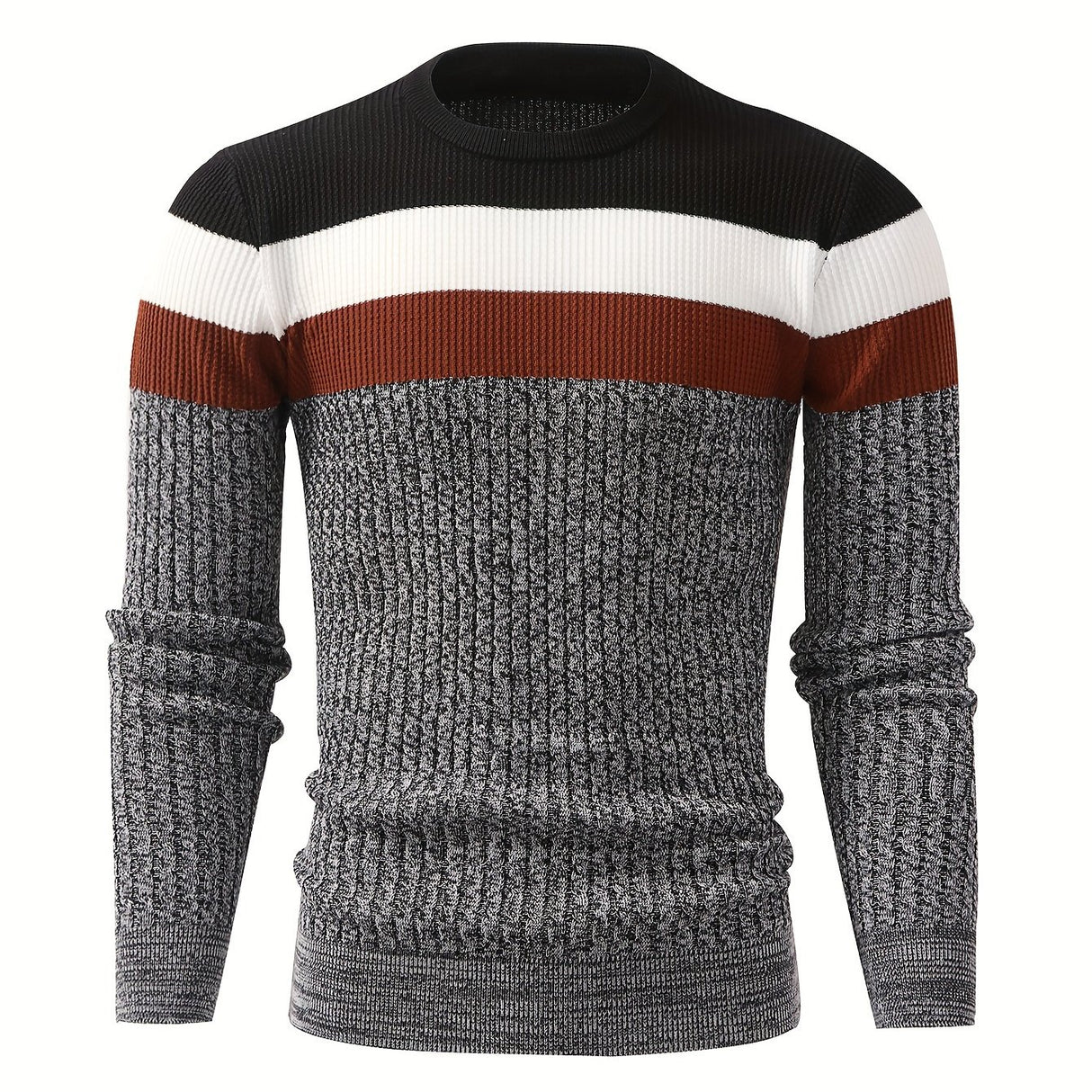 Cozy Striped Knit Sweater for Men - Tops for Autumn Winter - Long Sleeve Crew Neck Pullover, Warm Underwear for Chilly Days, Soft and Breathable Fabric, Classic Casual Style