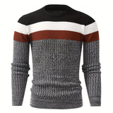 Cozy Striped Knit Sweater for Men - Tops for Autumn Winter - Long Sleeve Crew Neck Pullover, Warm Underwear for Chilly Days, Soft and Breathable Fabric, Classic Casual Style