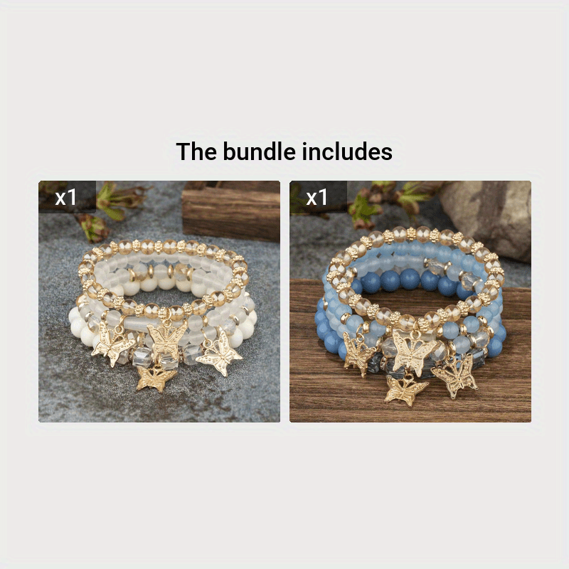 4pcs/set Bohemian Style Butterfly Charm Colorful Beaded Bracelets, Cute Hand Jewelry Gift For Girls